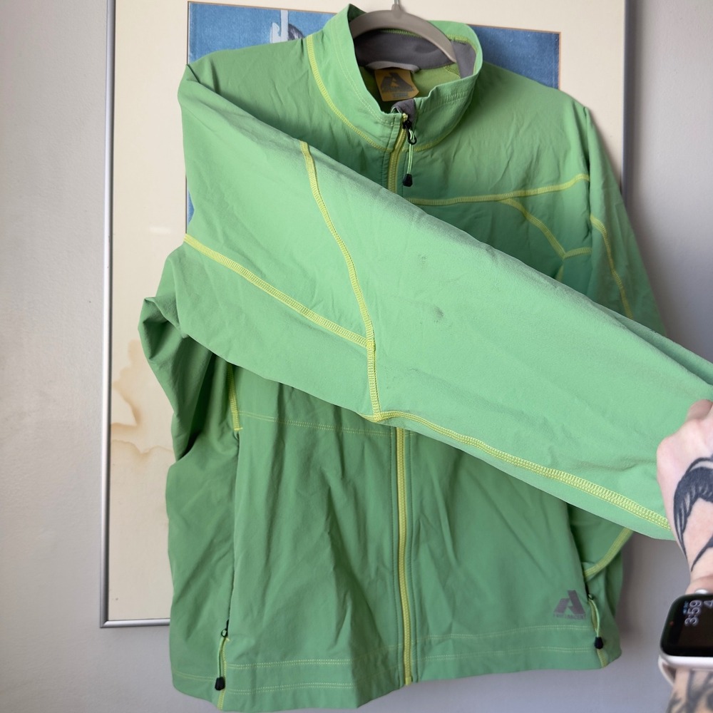 Gorpcore Hiking Full Zip Jacket Lime Green Nylon First Ascent Eddie Bauer XL